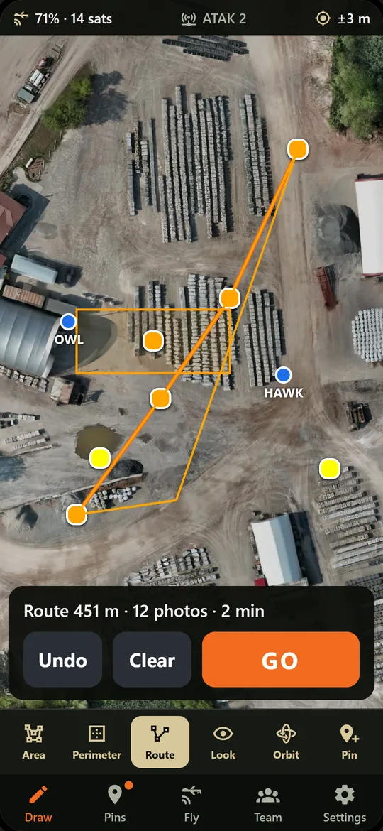 Phone screen: a route scout along a track.