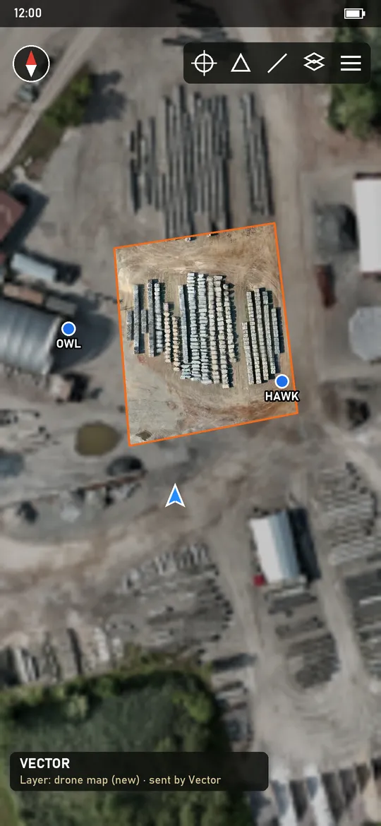 Illustration of ATAK on a phone showing the new drone map inside an orange outline.